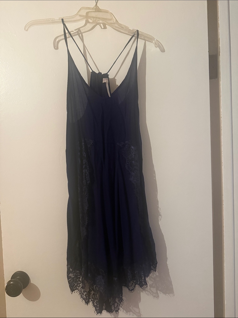 Free People Navy Lace-Trim Slip Dress